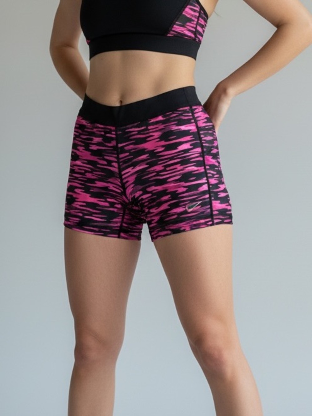 Nike Pink and Black Patterned Bike Shorts